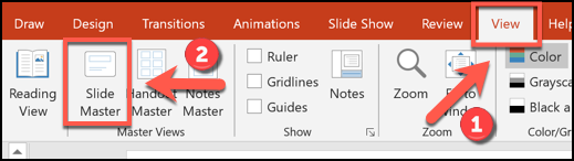  روی View> Slide Master کلیک کنید
