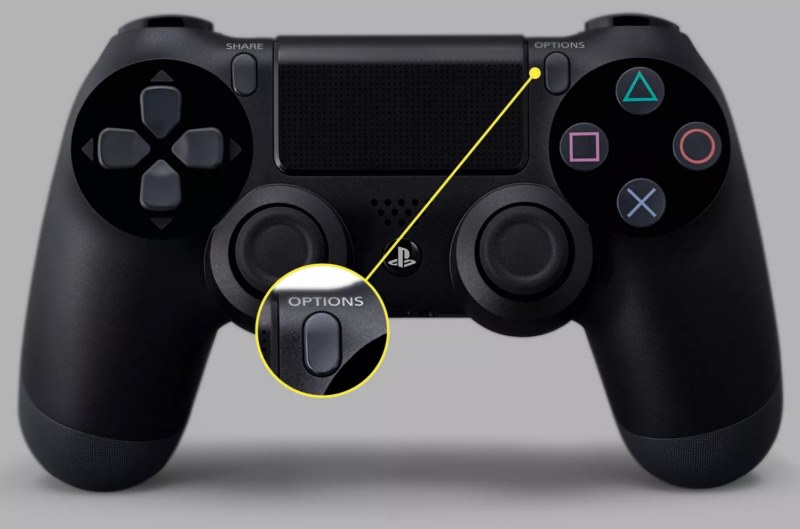 دکمه Options روی دسته PS4 را فشار دهید