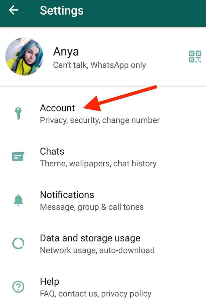 حساب یا Account را انتخاب کنید
