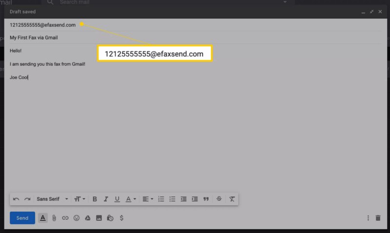 شماره Efax در قسمت To : در Gmail