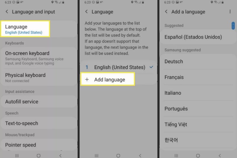 تنظیمات زبان در Android