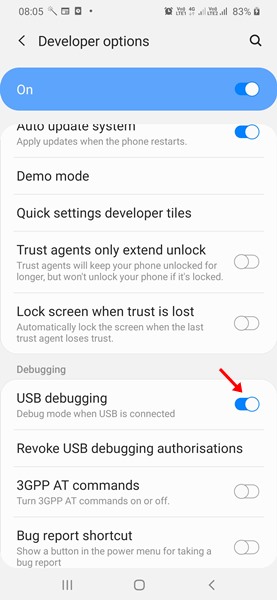 فعال کردن USB Debugging