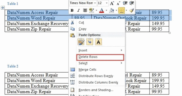 گزینه Delete Rows را انتخاب کنید