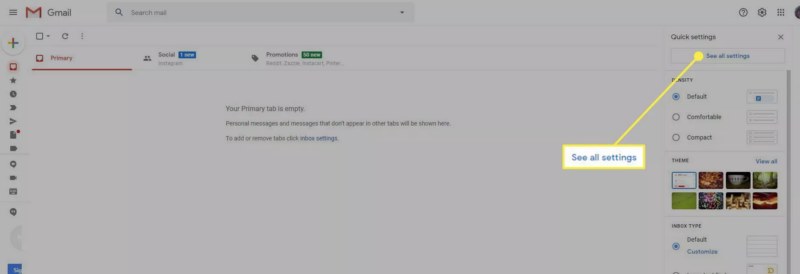 دکمه "مشاهده همه تنظیمات" در Gmail