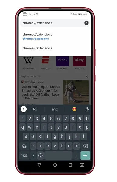 url را باز کنید - 'chrome: // extensions'