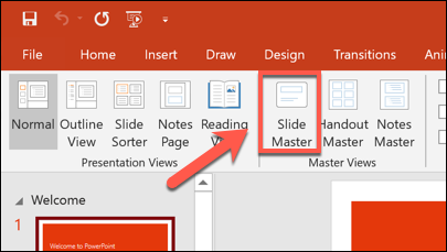 برای دسترسی به الگوی Slide Master به View> Slide Master بروید
