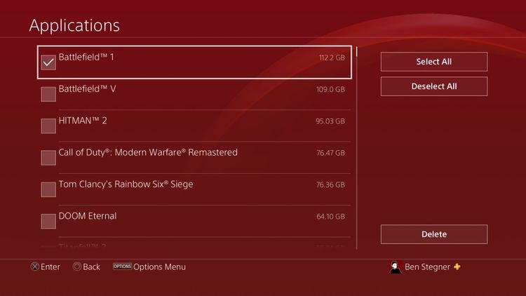 حذف برنامه ها در PS4 