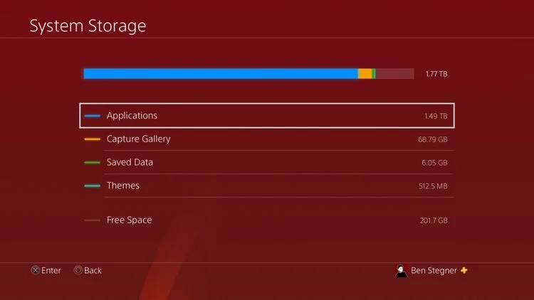 صفحه ذخیره سازی PS4