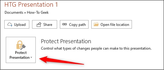 روی Protect Presentation کلیک کنید