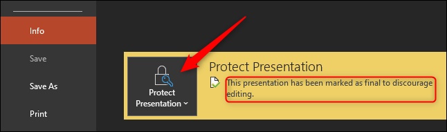 "Protect Presentation" را انتخاب کنید