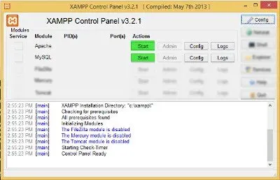 پنل پیکربندی ویندوز Xampp
