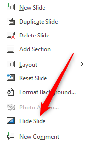 "Hide Slide" را انتخاب کنید