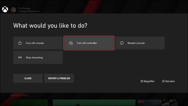 Xbox Controller را خاموش کنید