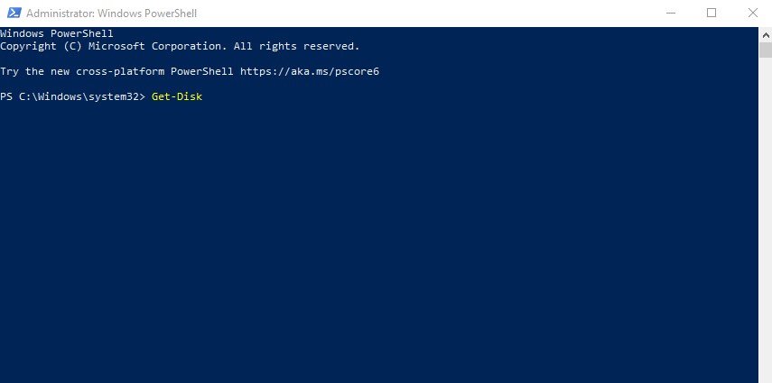 "Get-Disk" تایپ کنید