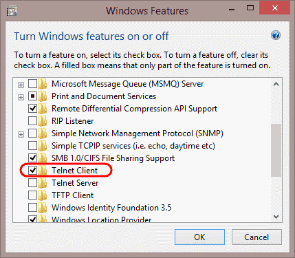  Telnet server و Telnet client رو فعال کنید