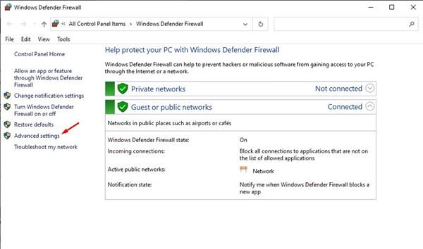 روی گزینه "Advanced Settings" کلیک کنید.