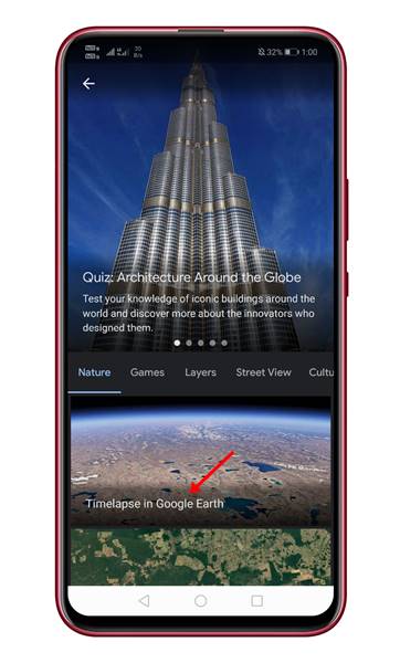 روی گزینه "Timelapse در Google Earth" ضربه بزنید
