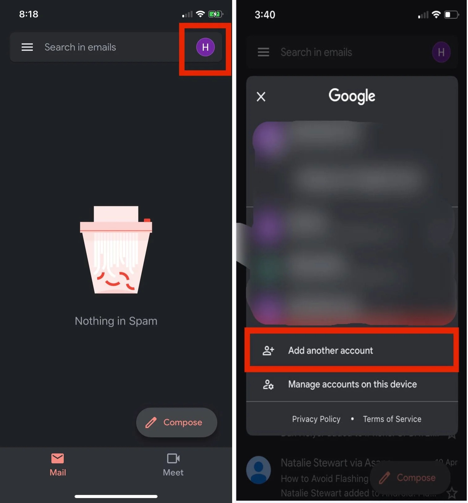 تنظیم حساب Gmail در برنامه Gmail iOS