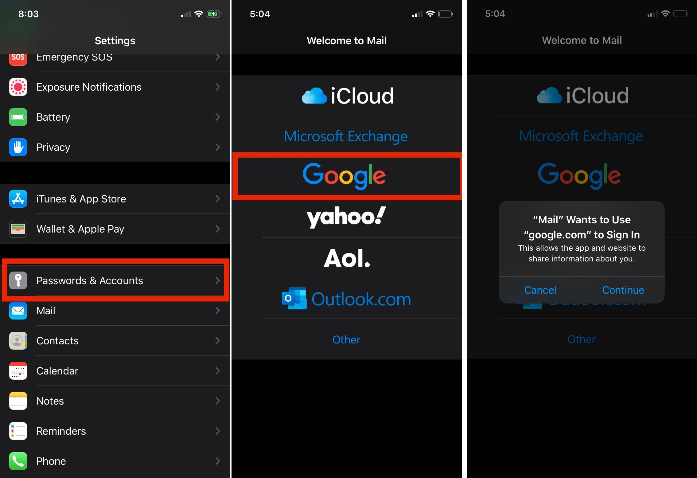 راه اندازی Gmail در برنامه iOS Mail