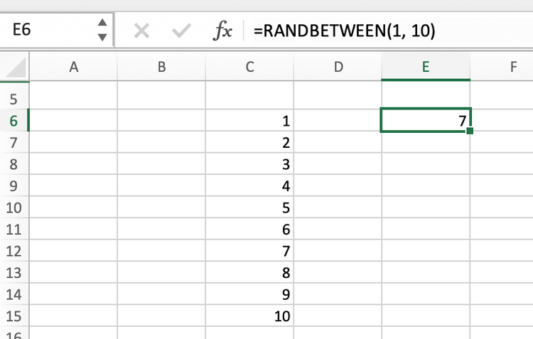 اجرای RANDBETWEEN در اکسل