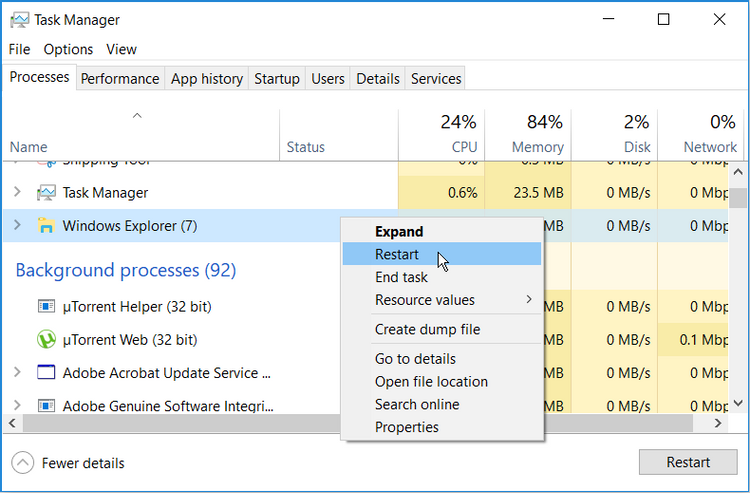 ریست  File Explorer