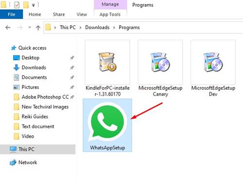 روی فایل WhatsApp دوبار کلیک کنید