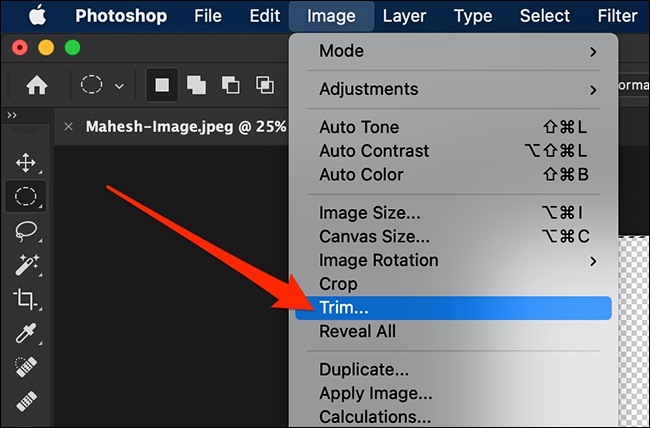 گزینه Trim در منوی Image فتوشاپ