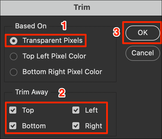 پیکسل های شفاف را از پنجره Trim فتوشاپ بردارید