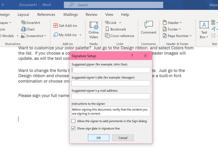 افزودن امضا به فایل Word