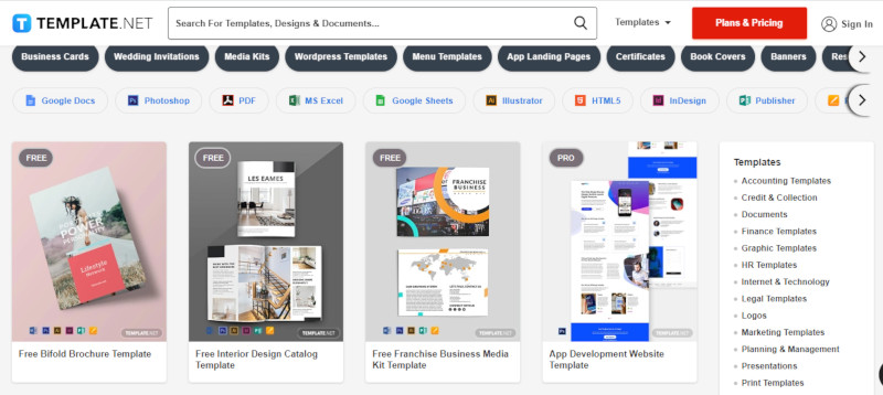 سایت Template.net