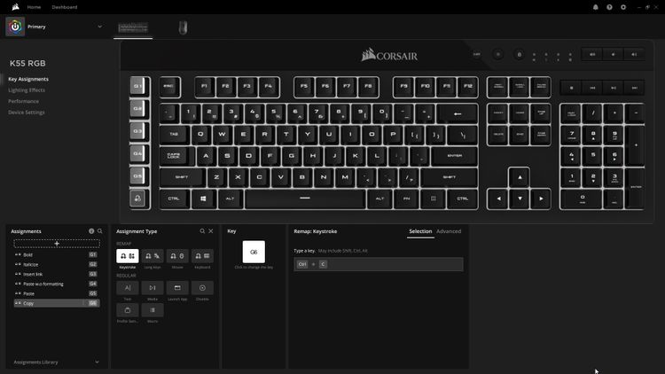 رمپ کردن صفحه کلید iCUE در Corsair K55