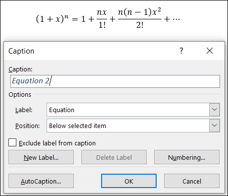 برچسب معادلات در Microsoft Word