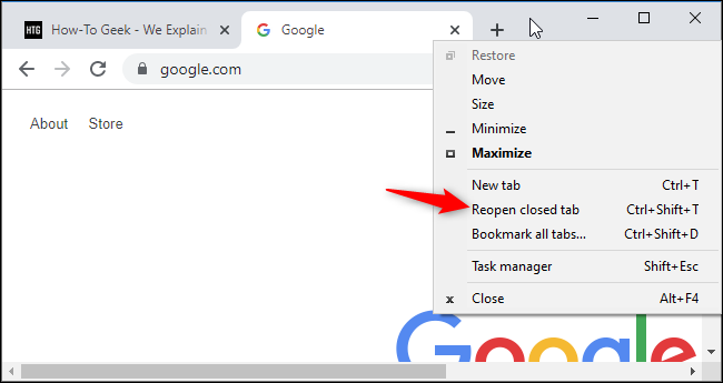 گزینه "Reopen Closed Tab" کروم