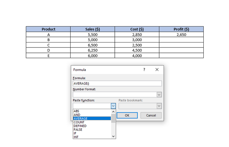  استفاده از فرمول های Excel در ورد
