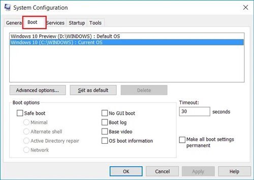 روی گزینه Boot کلیک کنید