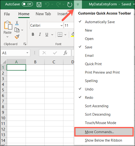 استفاده از گزینه Form در Excel