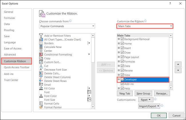نمایش زبانه Developer در Excel 