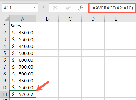 تابع AVERAGE در اکسل