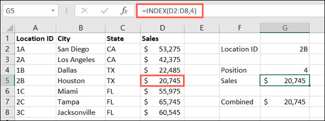 تابع INDEX در اکسل