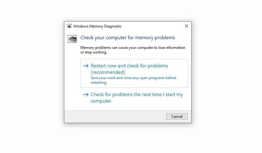 ابزار Windows Memory Diagnostic