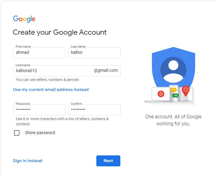  ایجاد حساب Google در کروم